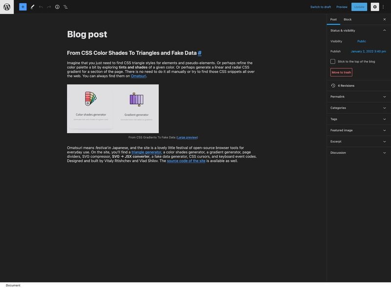 Capture d'écran d'un site Web sur fond noir.