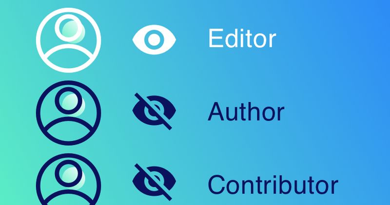 Icônes d'éditeur, d'auteur et de contributeur sur fond bleu.