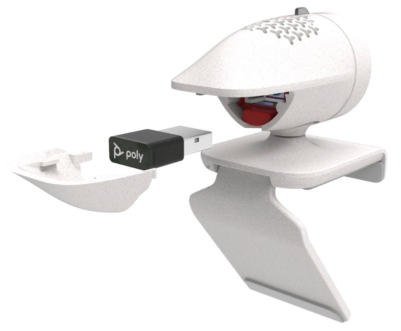 Un appareil blanc auquel est attachée une caméra.