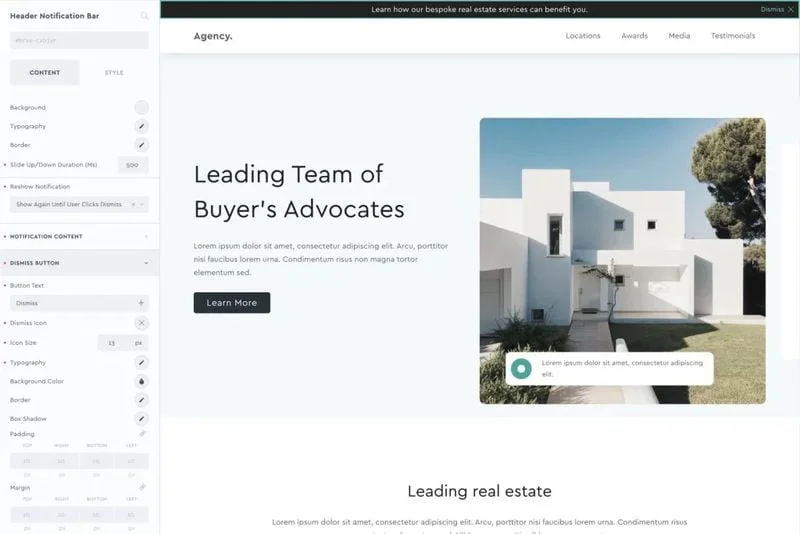 La page d'accueil d'un site immobilier.