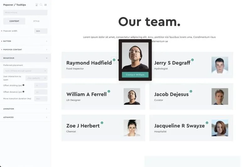 Une capture d'écran d'une page d'équipe sur un site Web.