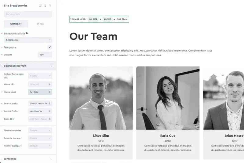 La page d'accueil d'un site Web d'équipe.