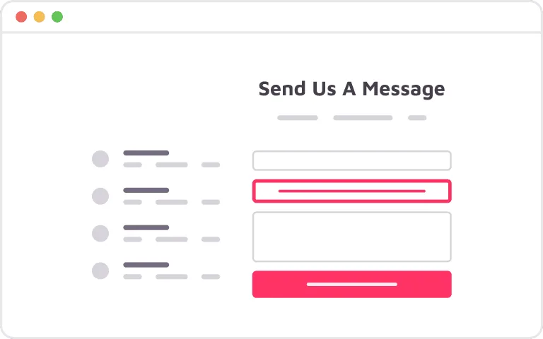 Le formulaire de contact du site Web comporte des champs pour le nom, l'adresse e-mail et le message, avec un bouton d'envoi rose vif qui se démarque comme une voiture dans une salle d'exposition. Que vous rédigiez un brouillon rapide ou que vous envoyiez une note sincère, ce formulaire garantit une communication fluide.