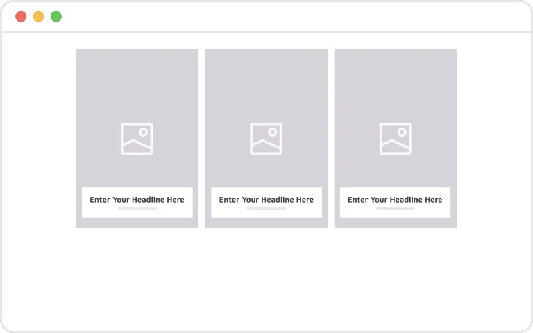 La mise en page d'une page Web Brouillon Auto comporte trois blocs de contenu gris vides étiquetés « Entrez votre titre ici », chacun avec des espaces réservés aux images, permettant aux utilisateurs de rédiger et de visualiser leurs idées de manière transparente.
